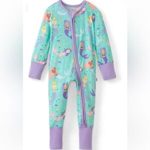 Little Sleepies Mermaid Magic Zippy 6-12M Bamboo Footie EUC + Matching Headband